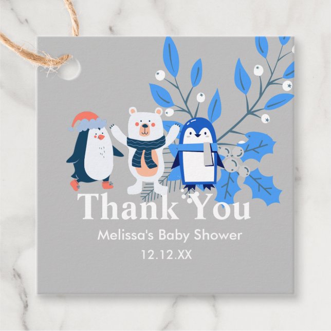 Blåvvrastpingviner med polar gåvor etiketter (Framsida)