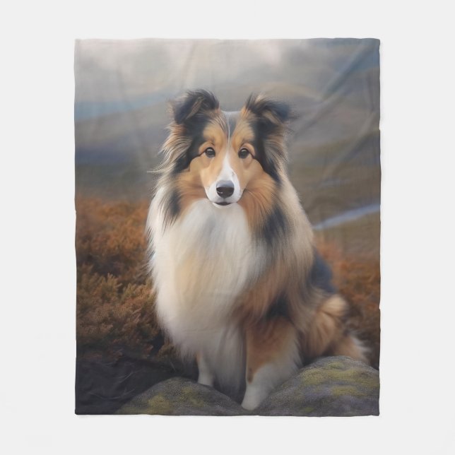 Blaze Ansikte Sheltie Fleecefilt (Framsidan)