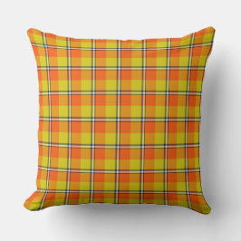 Blaze Orange and Bird Flower Plaid Kudde