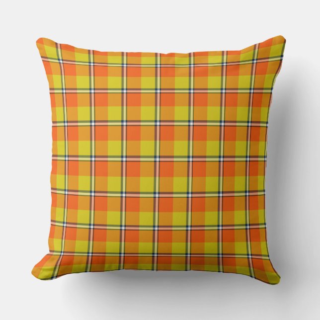 Blaze Orange and Bird Flower Plaid Kudde (Framsida)