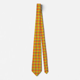 Blaze Orange and Bird Flower Plaid Neck Tie Slips