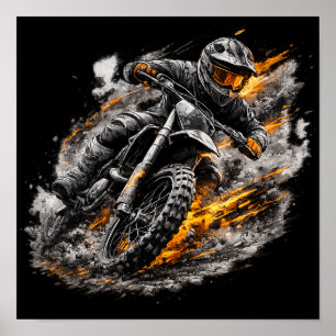 Blaze Rider Motocross Dirt Bike Action Design Poster