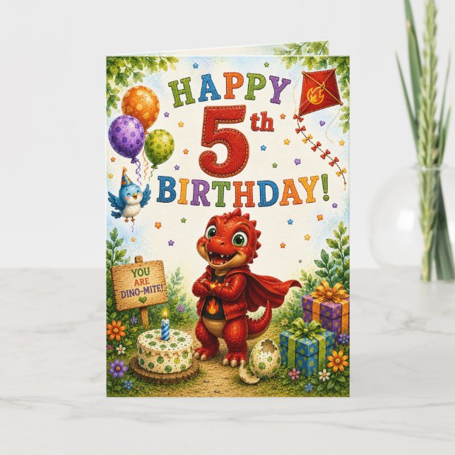 Blazes Dino-Mite-vänner 5-årsdag Kort (Framsida)