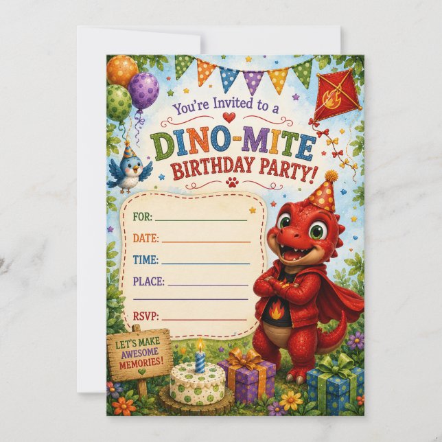 Blazes Dino-Mite Vänner Födelsedag Inbjudningar (Framsida)