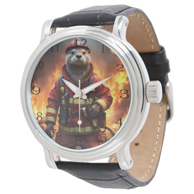**"Blazing Bravery: Otter Firefighter"** Armbandsur (Vinklad)