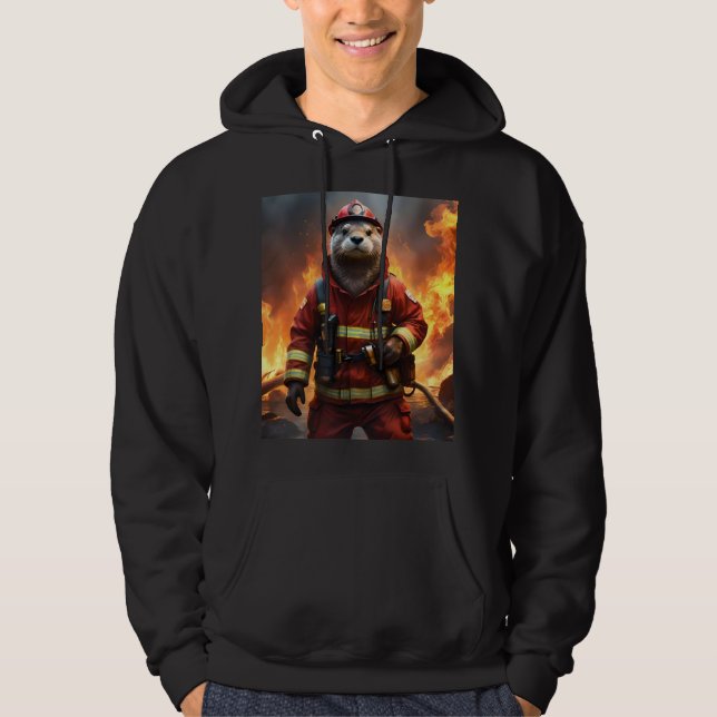 **"Blazing Bravery: Otter Firefighter"** Hoodie (Framsida)