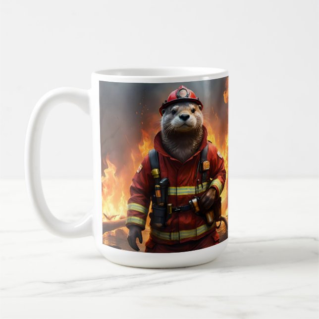 **"Blazing Bravery: Otter Firefighter"** Kaffemugg (Vänster)