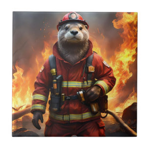 **"Blazing Bravery: Otter Firefighter"** Kakelplatta