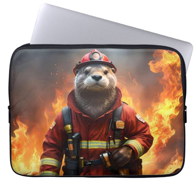 **"Blazing Bravery: Otter Firefighter"** Laptop Fodral (Framsidan)