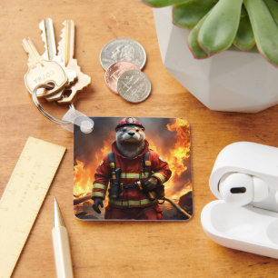 **"Blazing Bravery: Otter Firefighter"** Nyckelring