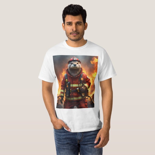 **"Blazing Bravery: Otter Firefighter"** T Shirt (Hel framsida)