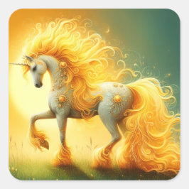 Blazing Sol Unicorn Fyrkantigt Klistermärke