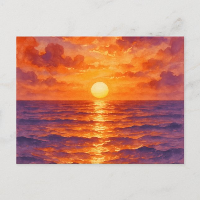 Blazing Sunset - Vibrant Watercolor Painting Style Vykort (Framsida)