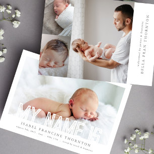 BLD LINJER TEXT NAMN kollage foto baby födelseort Meddelande