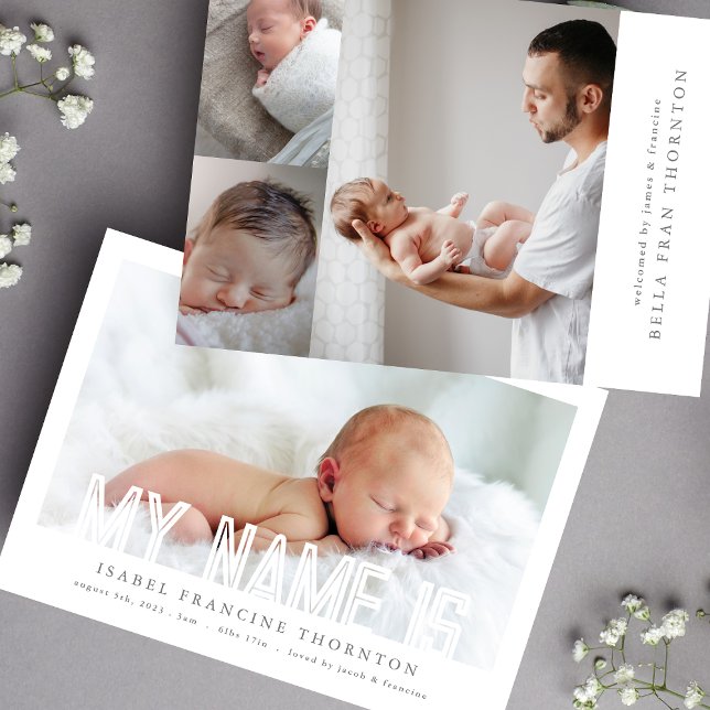 BLD LINJER TEXT NAMN kollage foto baby födelseort Meddelande (Skapare uppladdad)