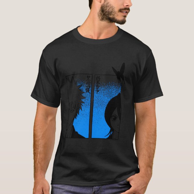 Bleach Ichigo Rukia Halva Ansikte T Shirt (Framsida)