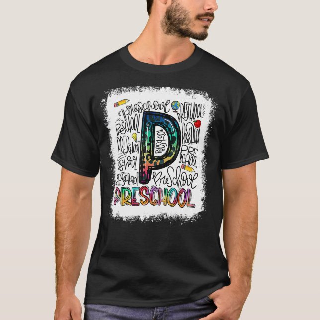 Bleach Leopard Tie Dye Preschool Typography Teache T Shirt (Framsida)