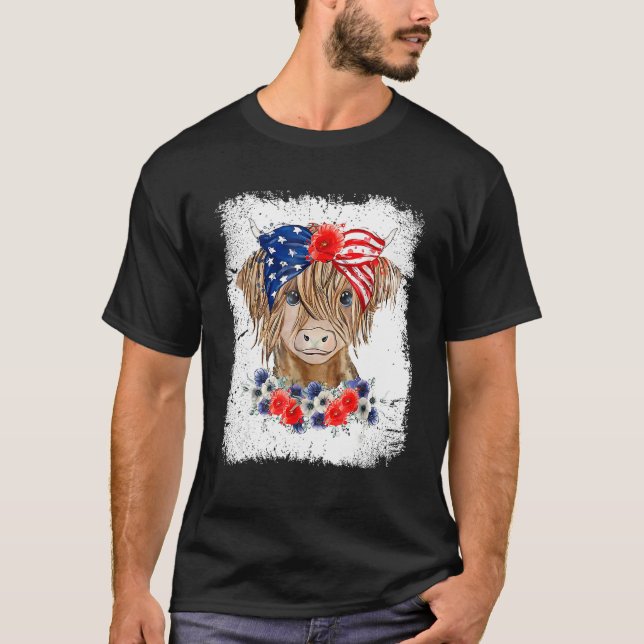 Bleached 4th Of July Long Haired Calf USA Patrioti T Shirt (Framsida)
