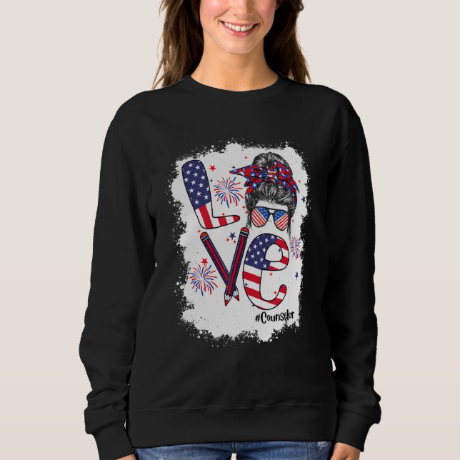 Bleached 4th Of July Love Counselor US Flag Messy  T Shirt (Framsida)