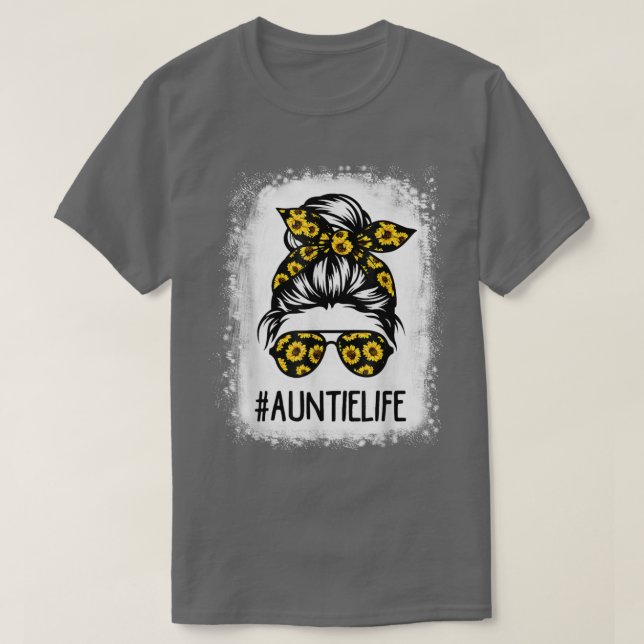 Bleached Auntie Life med solros Messy Bun Moth T Shirt (Design framsida)