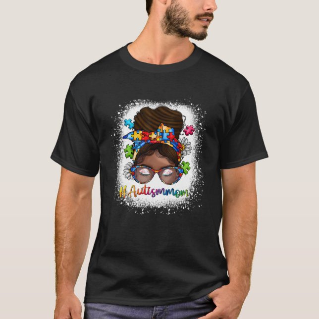 Bleached Autism Afro Mom Curly Hair African Autism T Shirt (Framsida)