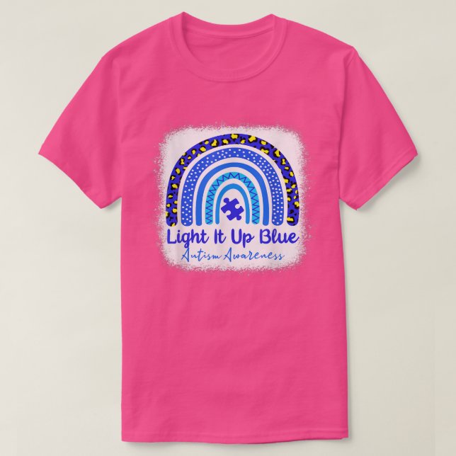 Bleached Autism Awareness Light it Up Blue Rainbow T Shirt (Design framsida)