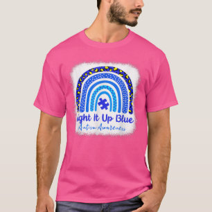Bleached Autism Awareness Light it Up Blue Rainbow T Shirt