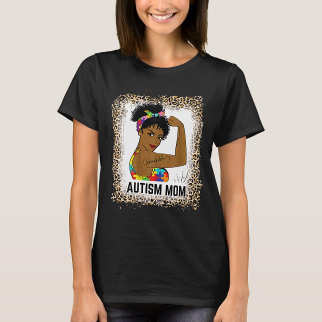 Bleached Autism Awareness Strong Mamma Afro Mor B T Shirt (Framsida)