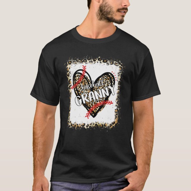 Bleached Baseball Granny Life Leopard Heart Mother T Shirt (Framsida)