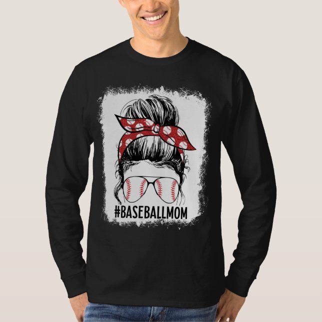 Bleached Baseball Mamma Messy Bun Game Day Mor T Shirt (Framsida)