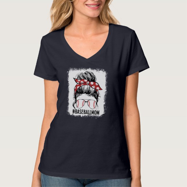 Bleached Baseball Mamma Messy Bun Game Day Mor T Shirt (Framsida)