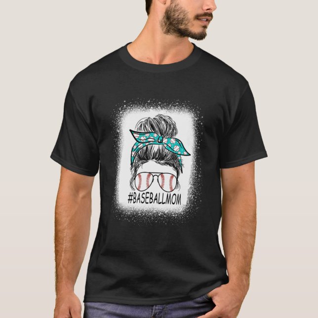 Bleached Baseball Mamma Messy Bun Game Day Vibes m T Shirt (Framsida)