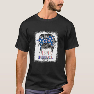 Bleached Baseball Mamma Messy Bun Softball Mamma M T Shirt