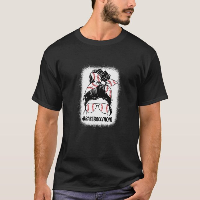 Bleached Baseball Mamma Mors dag Messy Bun Softb T Shirt (Framsida)
