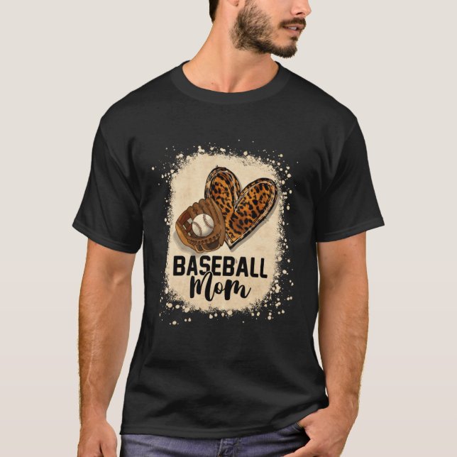 Bleached Baseball Mom Leopard Game Day Vibes Mothe T Shirt (Framsida)