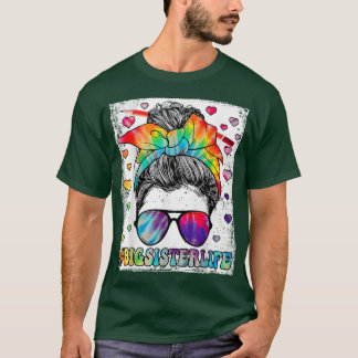 Bleached Big Sister Life Tie Dye Messy Bun Lycklig T Shirt