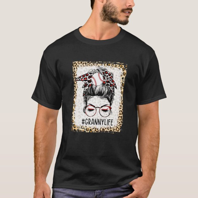 Bleached Boll Granny Messy Bun Game Day Mammor Da T Shirt (Framsida)