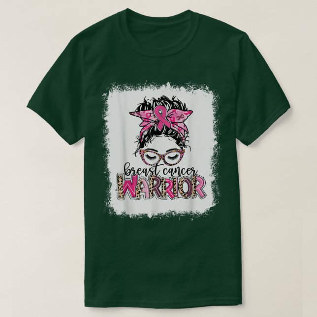 Bleached Breast Cancer Warrior Leopard Messy Bun P T Shirt (Design framsida)