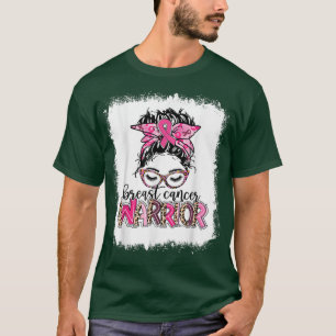 Bleached Breast Cancer Warrior Leopard Messy Bun P T Shirt