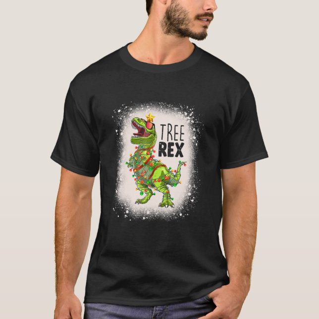 Bleached Dinosaur Julafton Träd Ljus Träd Rex Paja T Shirt (Framsida)