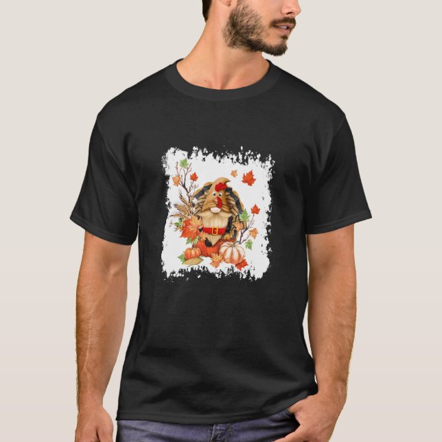Bleached Fall Gnome Turkey Thanksgiving Gnome Gobb T Shirt (Framsida)