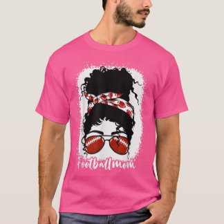 Bleached Football Mom Life With Leopard Messy Bun T Shirt