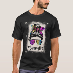 Bleached Gammy life Messy Bun Rainbow Leopard Moth T Shirt