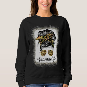 Bleached Grammie Life Leopard Messy Bun Women Moth T Shirt