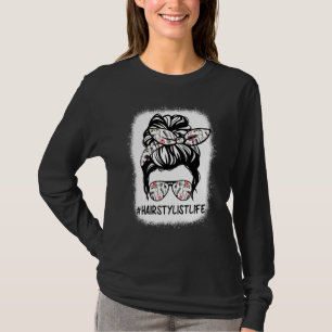 Bleached Hairstylist Life Mamma Leopard Messy Bun T Shirt
