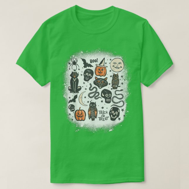 Bleached Halloween Doodles, Lycklig Hallow Witch P T Shirt (Design framsida)