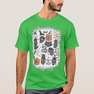 Bleached Halloween Doodles, Lycklig Hallow Witch P T Shirt