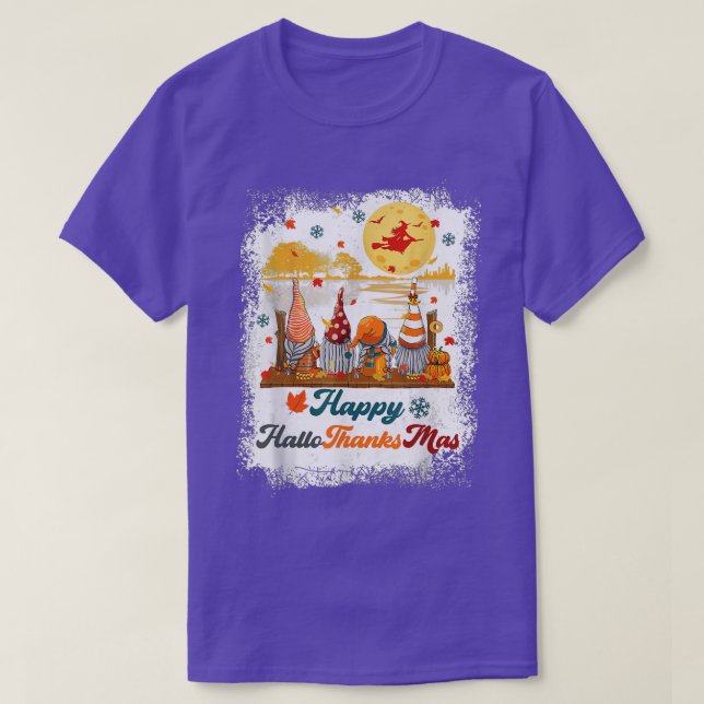 Bleached Happy Hallothanksmas Gnomes Witch Hallowe T Shirt (Design framsida)