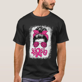 Bleached Hope Messy Bun Breast Cancer Awareness Sq T Shirt