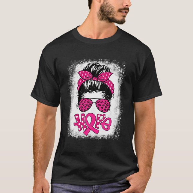 Bleached Hope Messy Bun Breast Cancer Awareness Sq T Shirt (Framsida)